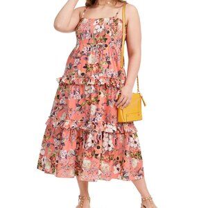INC Women's Sleeveless Tired Smocked Floral Spring Midi Dress Size S Petite BNWT